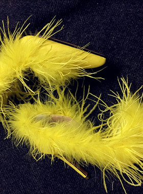 2020初夏新浅蓝色黄色漆皮/鸵鸟毛10厘米尖头内空夜店女凉鞋小众