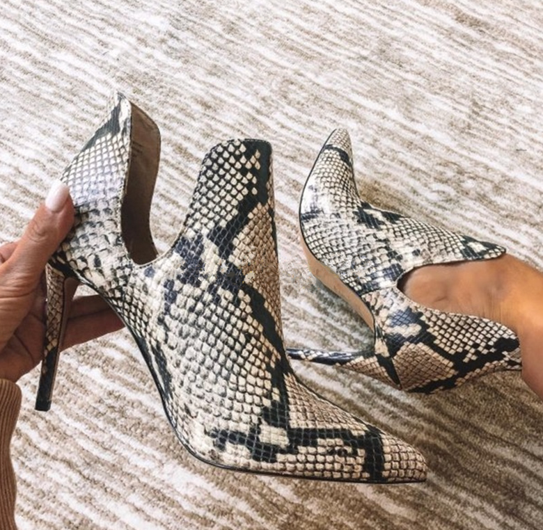 2021春季新款镂空蛇纹女鞋尖头高跟鞋女士欧美细跟10厘米跟小众