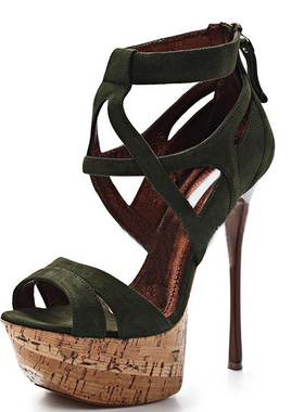 silla rulers 女鞋凉鞋超高跟高水台 墨绿色黑色拼色约14厘米跟