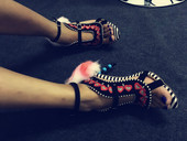 rulers绣花凉鞋 绣心超高珠珠跟兔毛拼色鞋 走秀鞋 silla 黑色 条纹