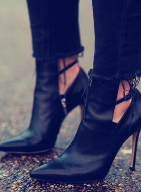 silla rulers 女鞋 尖头 凉鞋 超高跟 走秀 舞台鞋黑色 10厘米细