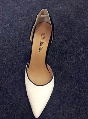 silla rulers 女鞋尖头 超高跟 白色马毛/黑色牛皮 中空性感女鞋