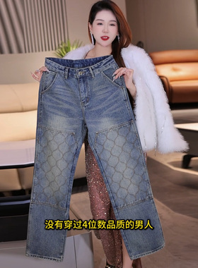 INTI秋冬美式潮牌牛仔裤男士宽松大直筒阔腿伐木裤大口袋高级感