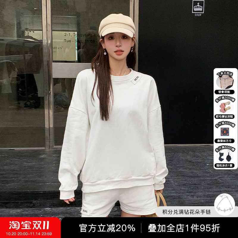 MIMI PLANGE宽松休闲卫衣短裤MIMI字母套装秋冬新款女