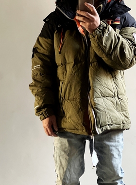 细川雄太READYMADE重磅军风Vintage水洗做旧连帽宽版白鹅羽绒服潮