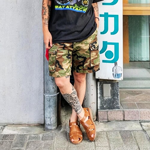 经典复古 DOUBEL系列美系咔叽迷彩Vintage多袋工装五分短裤RL宽松