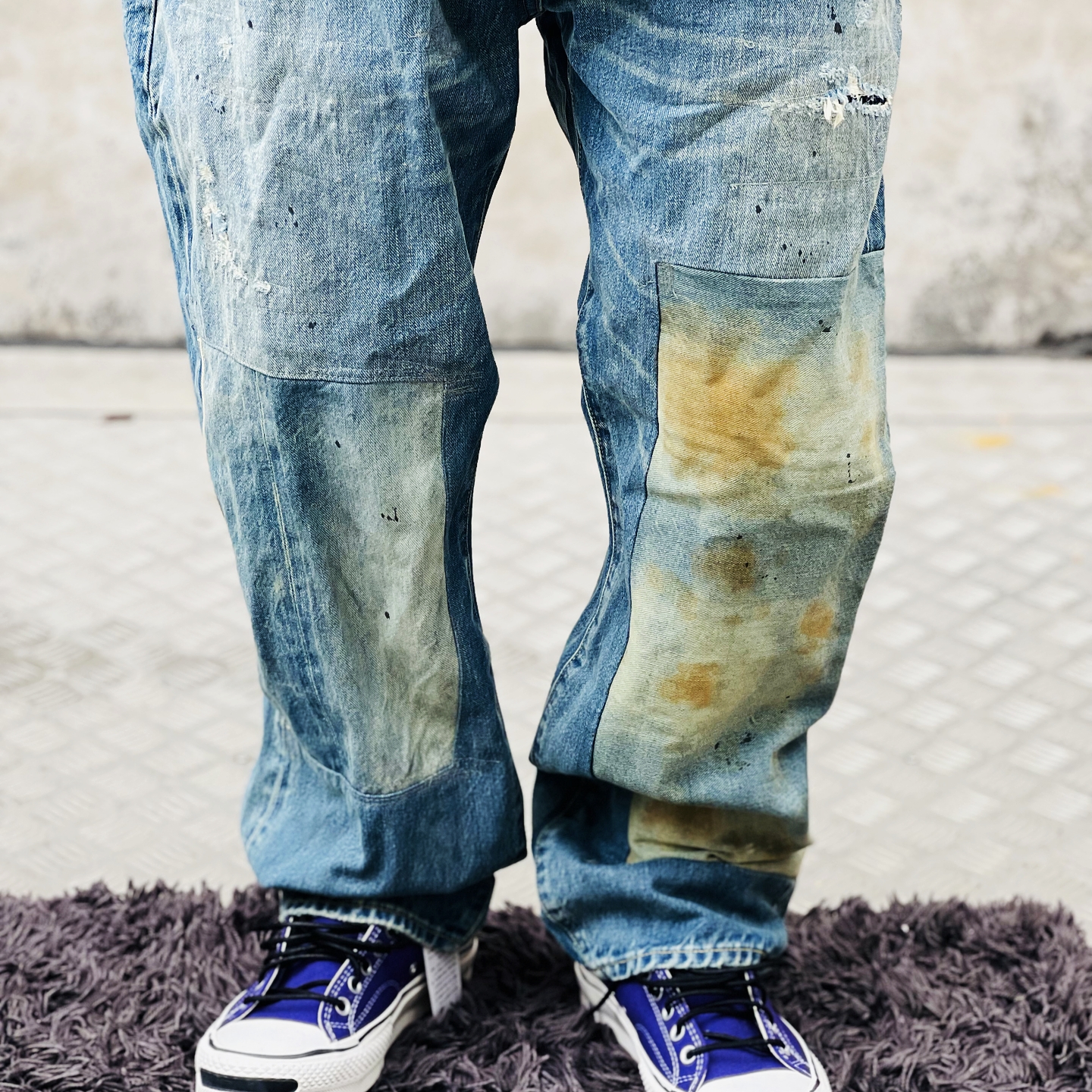 Ben's日系拼接补丁宽松直筒牛仔