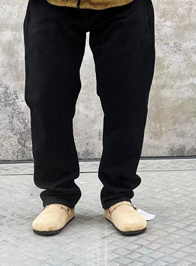 复古革命 DOUBLE系列美式Vintage加绒加厚黑色牛仔裤直筒小脚潮