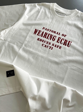 26NEW 简约日系复古工装宽版LOGO印花300克重磅圆领T恤短袖