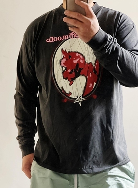 Red Devils 欧美外单PUNK做旧件染水洗个性印花长袖T恤宽松复古潮
