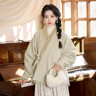 素瓷听暖 清水溪汉初明制对交穿羊毛加绒加厚银狐绒汉服中国风冬