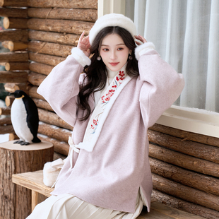 雪落林间 清水溪汉初汉服女国风毛呢对交穿弓袋袖松紧百迭裙秋冬