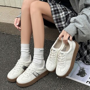 新款 百搭休闲运动鞋 圆头系带软底德训鞋 时尚 女 厚底小白鞋 2026春季