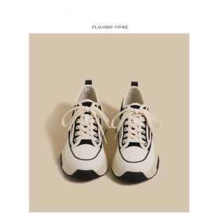 黑色松糕厚底休闲运动老爹鞋 小香风帆布鞋 透气板鞋 新款 女2026夏季