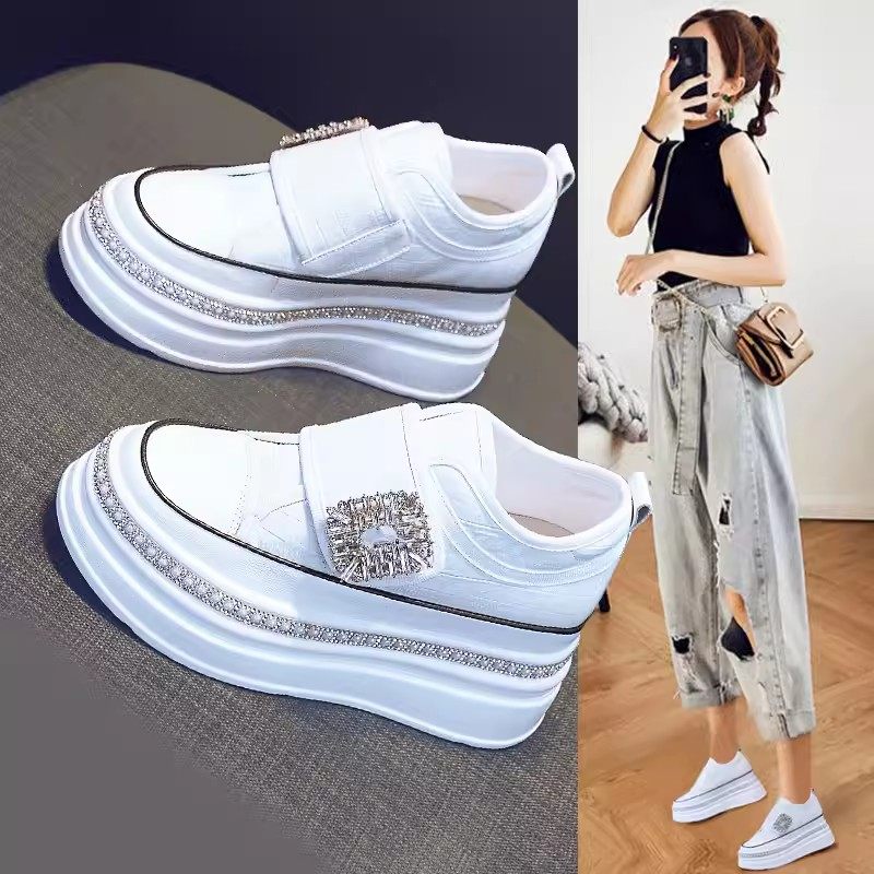 厚底内增高小白鞋女2025新款水钻魔术贴真皮小码女鞋313233春秋,女鞋,休闲板鞋,淘宝优惠券,粉丝福利购,淘宝优惠卷