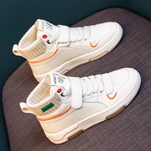 真皮高帮小白鞋子女鞋秋季2025年新款加绒休闲老爹鞋女款平底板鞋