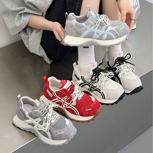新款 户外休闲运动鞋 欧货爆款 女阿甘德训鞋 红色厚底老爹鞋 2026春季