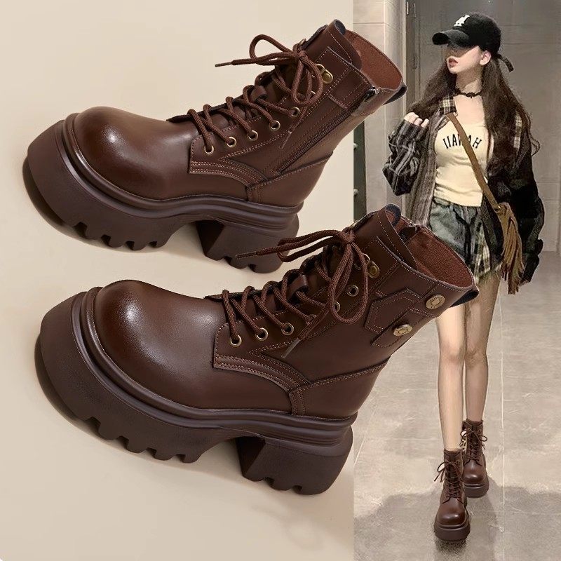 棕色复古马丁靴女英伦风2025秋冬