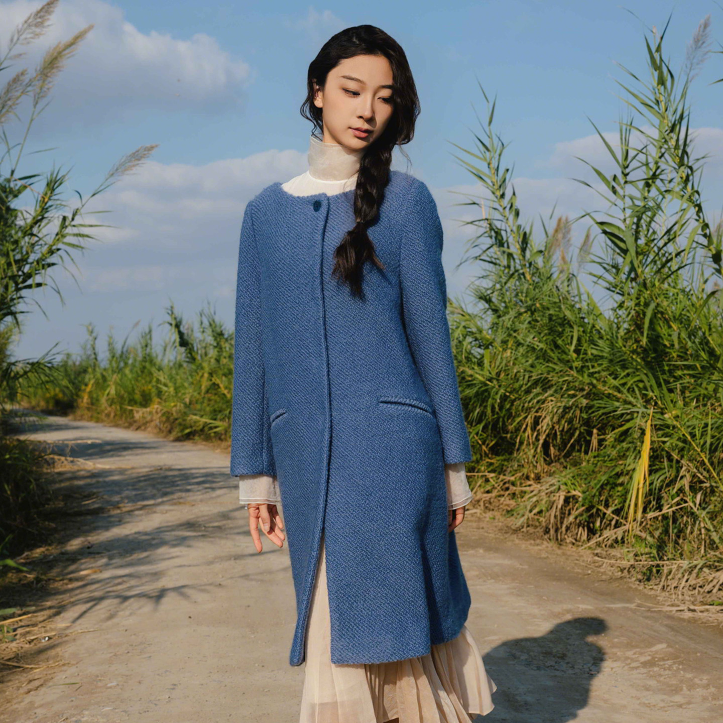 README羊毛混纺中长粗纺A摆