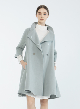 Readme读我秋冬新品女宽松翻领洒脱大A型双面呢大衣B10919416