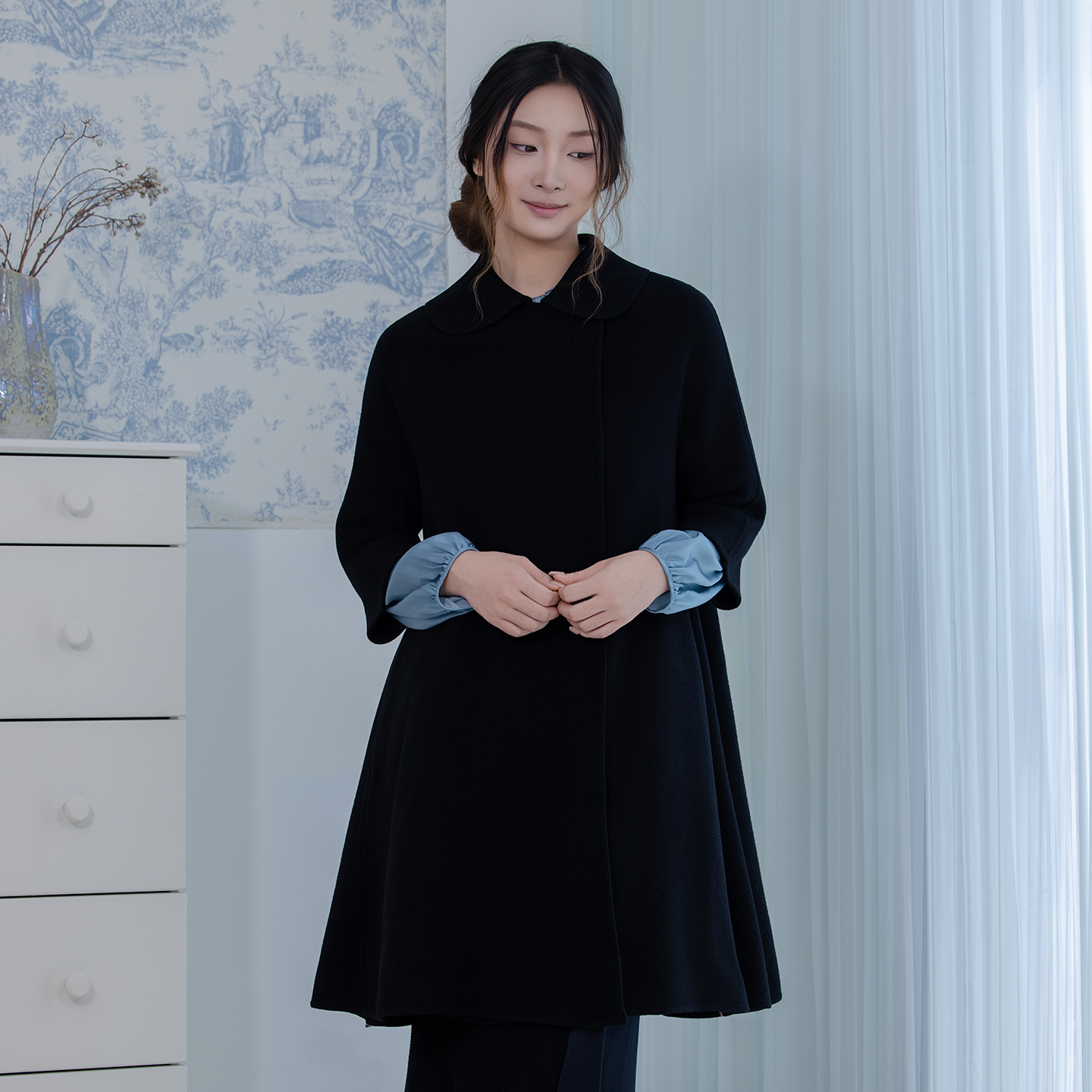 README丝毛中长复古双排扣