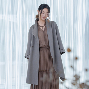 READ_ME读我灰绿慵懒包容直身不规则解构偏襟双面呢大衣B80910312