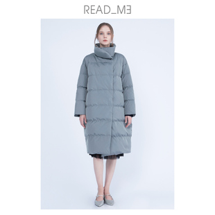 readme读我简约气质立领H型中长羽绒服T61407288