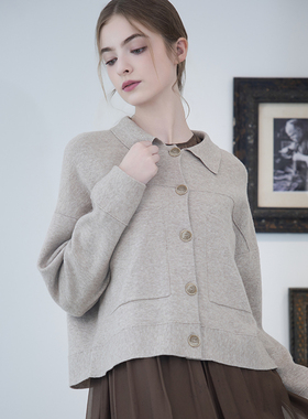 READ_ME读我女士新款翻领浅咖针织短外套B20203146