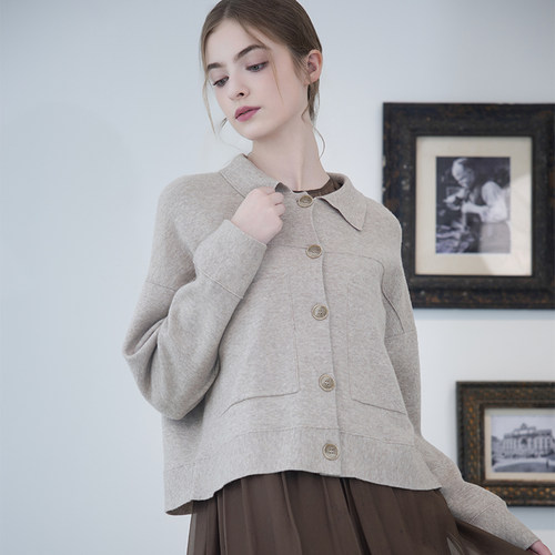 README羊毛混纺翻领针织外套