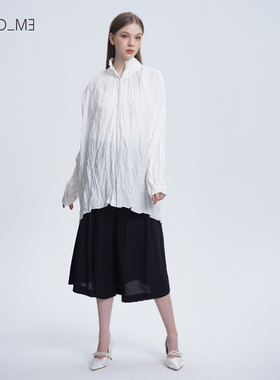 readme读我压褶白色宽松显瘦女衬衫50103110
