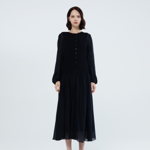 readme23秋新品 长休闲连衣裙B10213247 读我醋纤拼接真丝修身