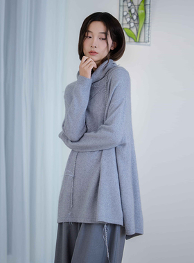 READ_ME读我高领拼接包容浅灰套头针织衫B30242446