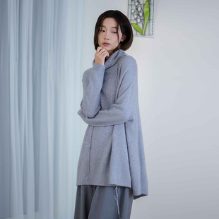 READ_ME读我高领拼接包容浅灰套头针织衫B30242446