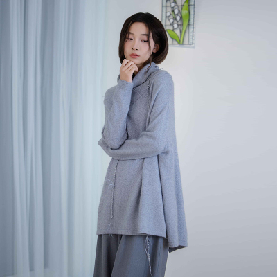 README高领套头拼接针织衫