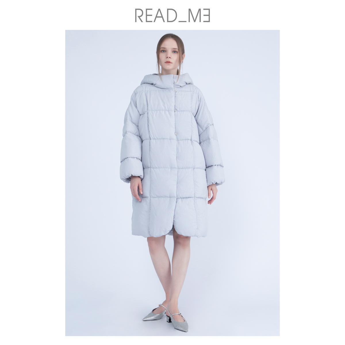 readme宽松桑蚕丝中长加厚羽绒服