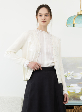 Readme读我白色蕾丝短开衫B90231146
