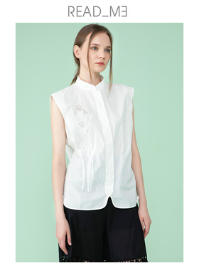 商场同款readme读我设计师镂空绣花无袖白衬衫棉百搭显瘦50112310