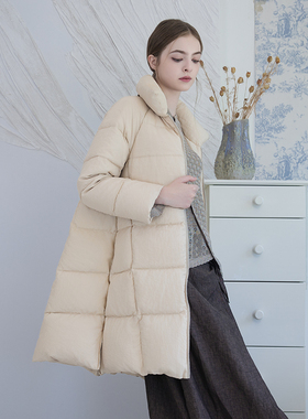 README读我极简米色A摆长款面包羽绒服B11413429