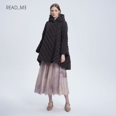 readme宽松羊毛中长款连帽羽绒服
