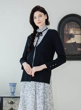 READ_ME读我黑色四空翻边V领针织开衫B90256347