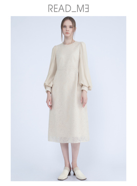 readme读我浪漫绣花蕾丝优雅通勤气质长袖连衣裙60810202