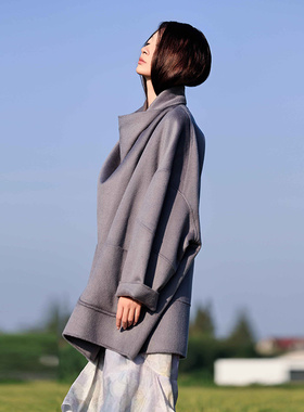 READ_ME读我中灰不规则一粒扣领襟量感大衣B80919229