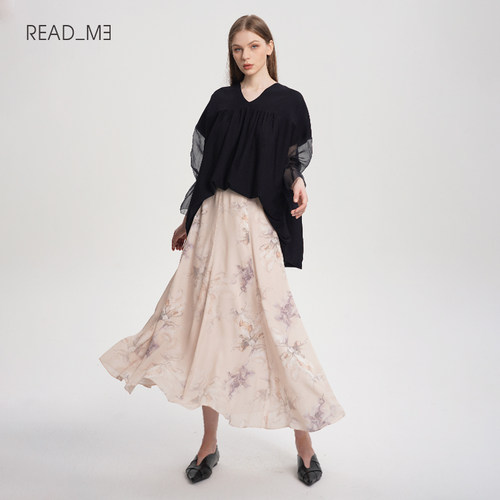 readme醋纤真丝套头V领针织衫