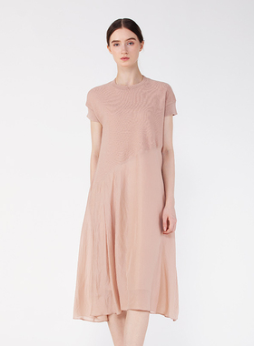 readme23夏季女士短袖修身真丝拼接棉针织宽松显瘦连衣裙70249647