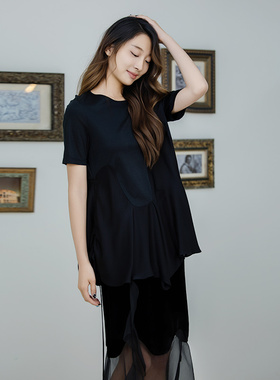 READ_ME读我黑色弧度拼接小Ab摆套头T恤B20427540