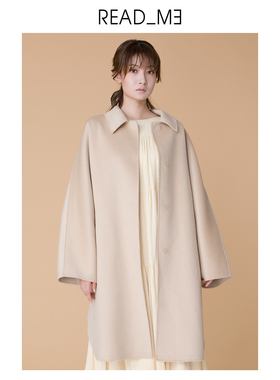 Readme读我秋冬女宽松显瘦披挂式圆摆廓型羊毛大衣外套80918307