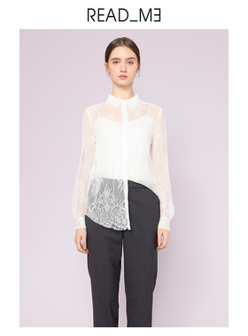 readme读我春女士白色蕾丝衬衫长袖宽松打底（内搭）70107204