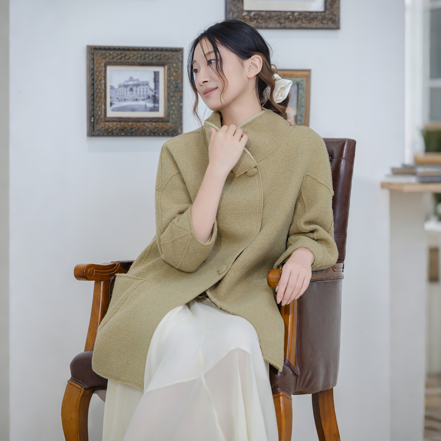 README 直身 短款 高领 大衣