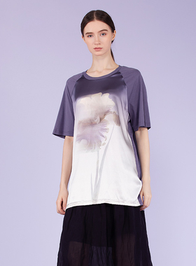 READ_ME读我女士紫色印花相拼丝棉套头衫B20434540