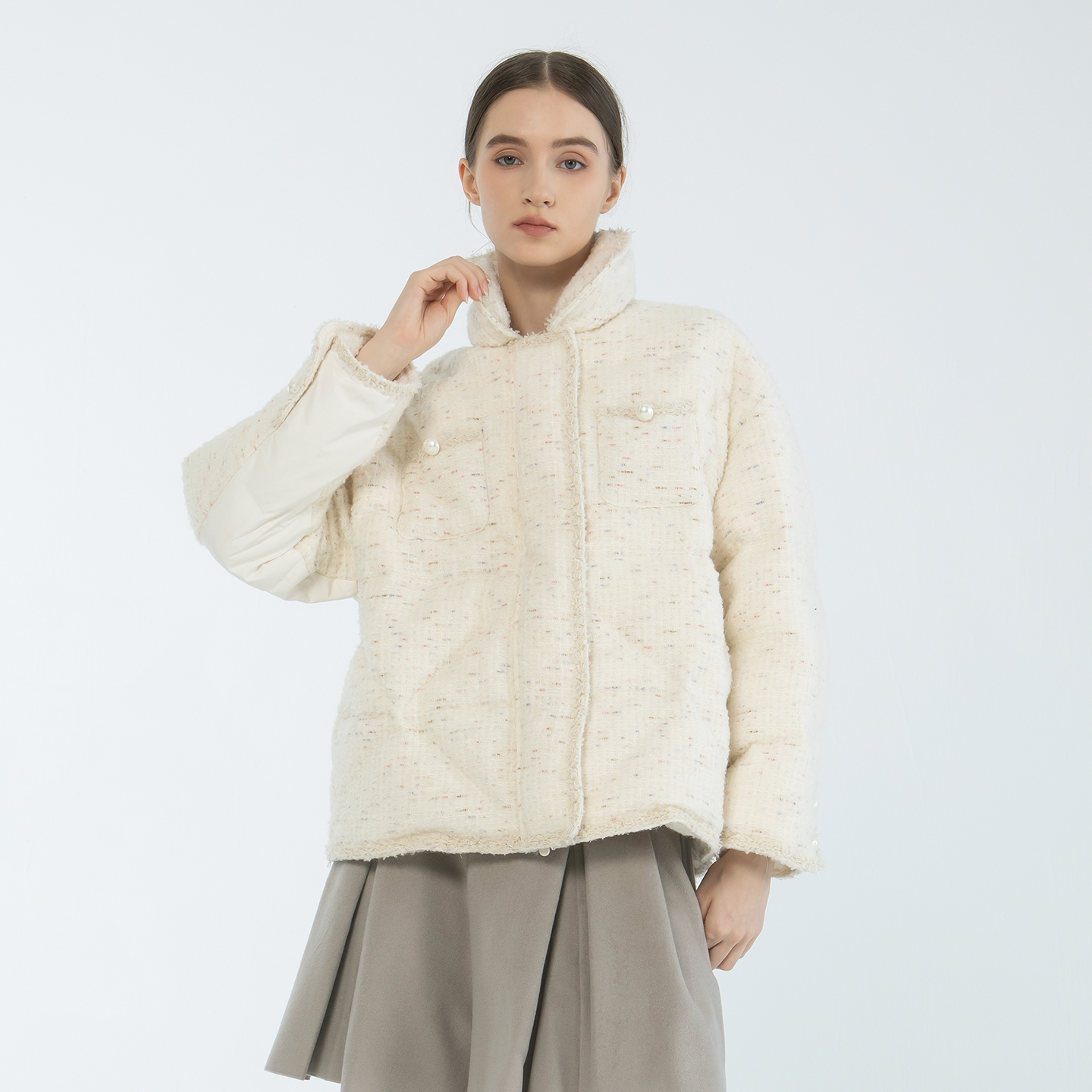 README小香风短款拼接羽绒